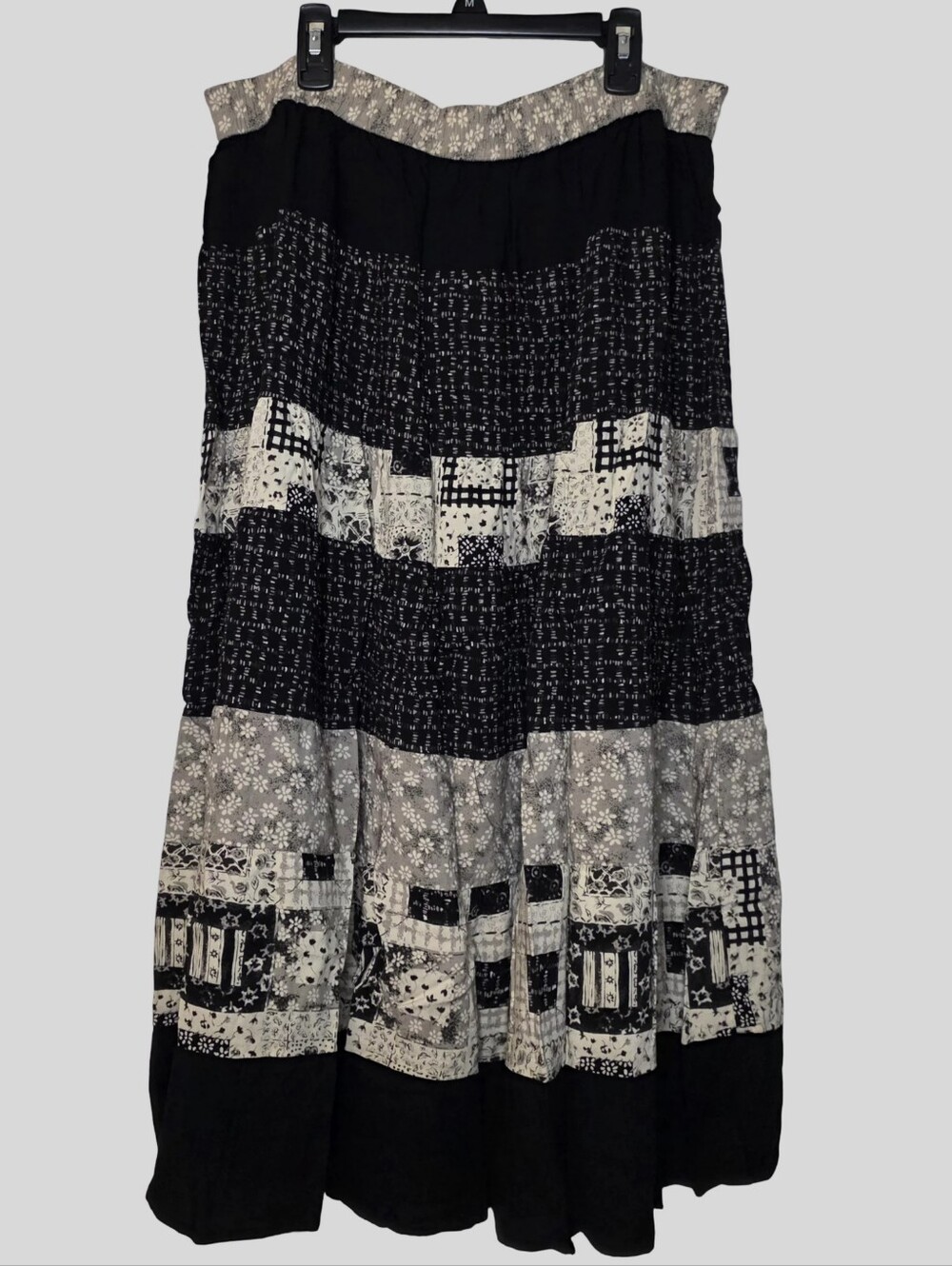 Chaus Black & White Striped Patchwork Geometric A Line Skirt